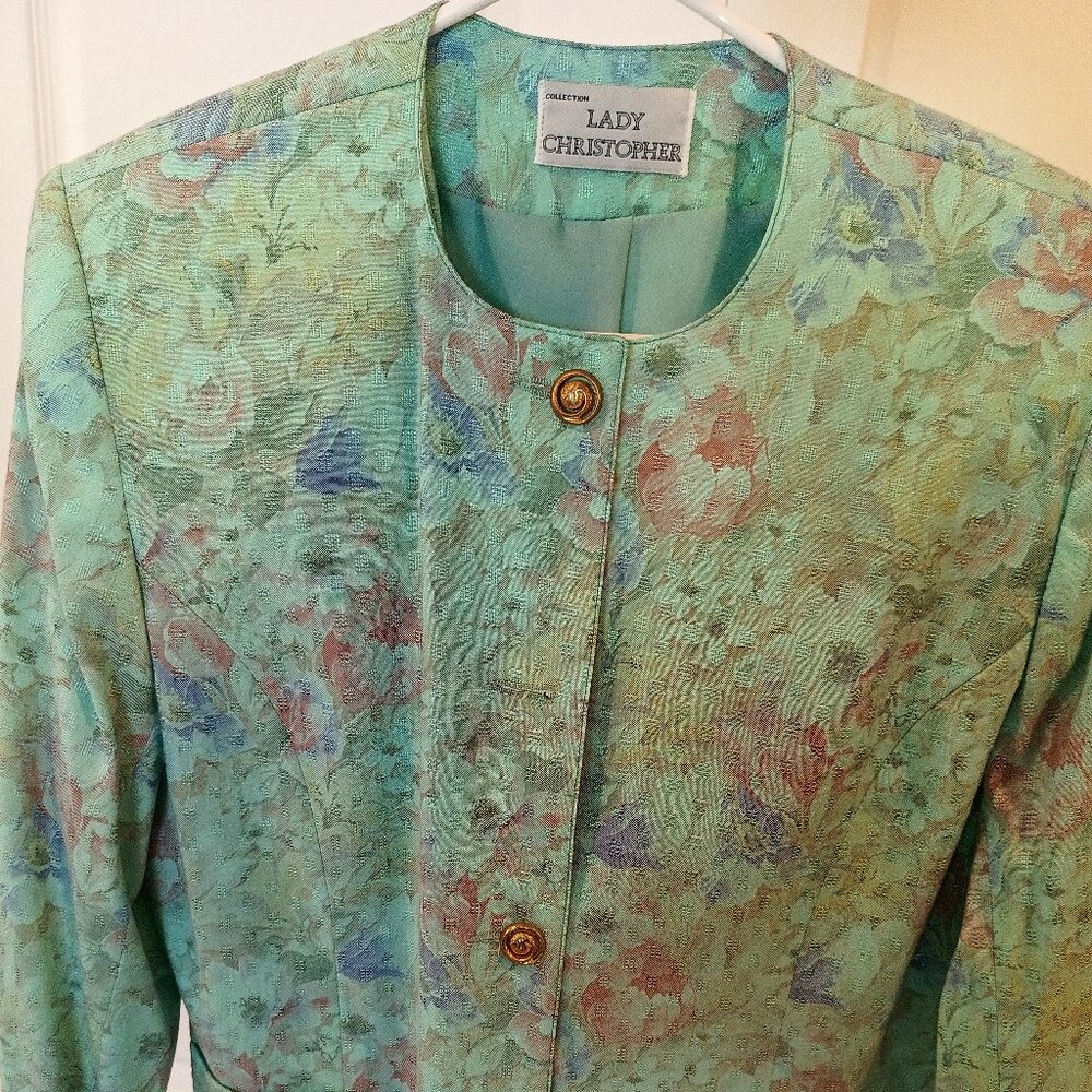 Lady Christopher greenish pattern 55% polyester 45% rayon size 10 jacket